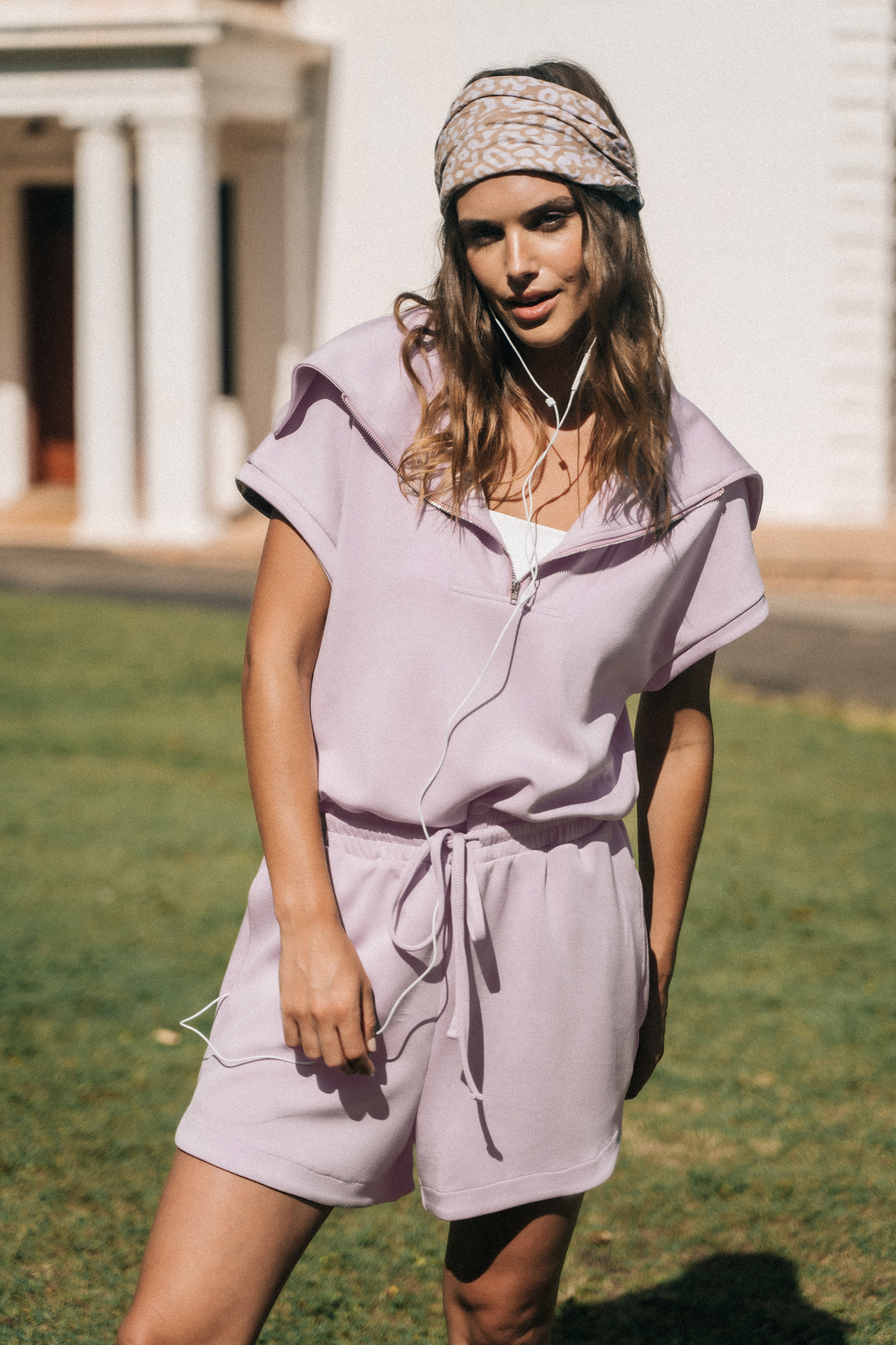 Combishort à col chemise et zip sur le devant lavande