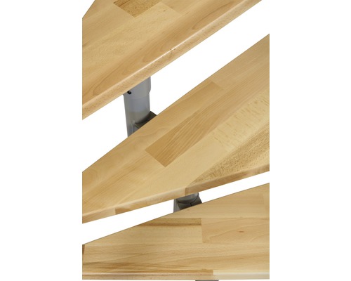 Pertura Kolina middentrap, parelgrijs, kwartslag, links/rechts onder, 76 cm, balustrade van gelamineerd beukenhout, gelakt, 12 treden / 13 stootborden