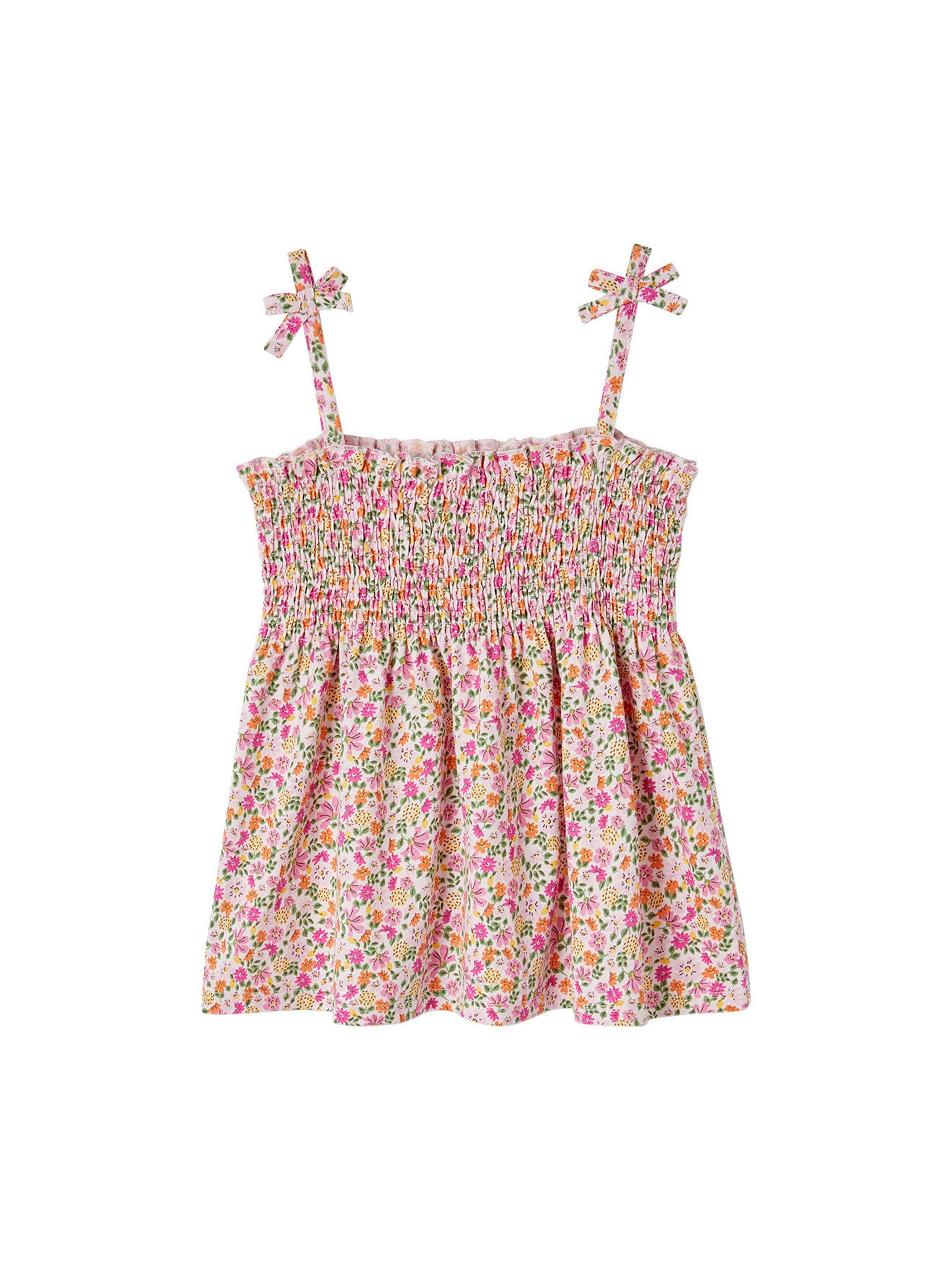 Vertbaudet Mädchen Top mit Blumenprint, gesmokt hellrosa