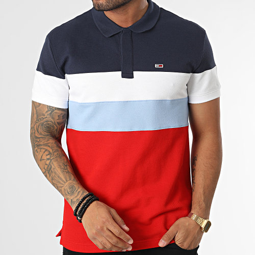 Polo Manches Courtes Colorblock 5753 Rouge Bleu Marine Blanc Bleu Clair