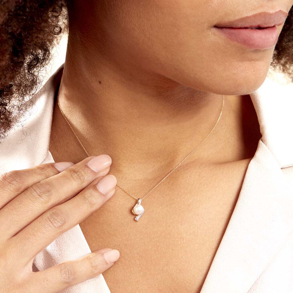 Collier Grazilla Or Bicolore Perle De Culture Et Diamant