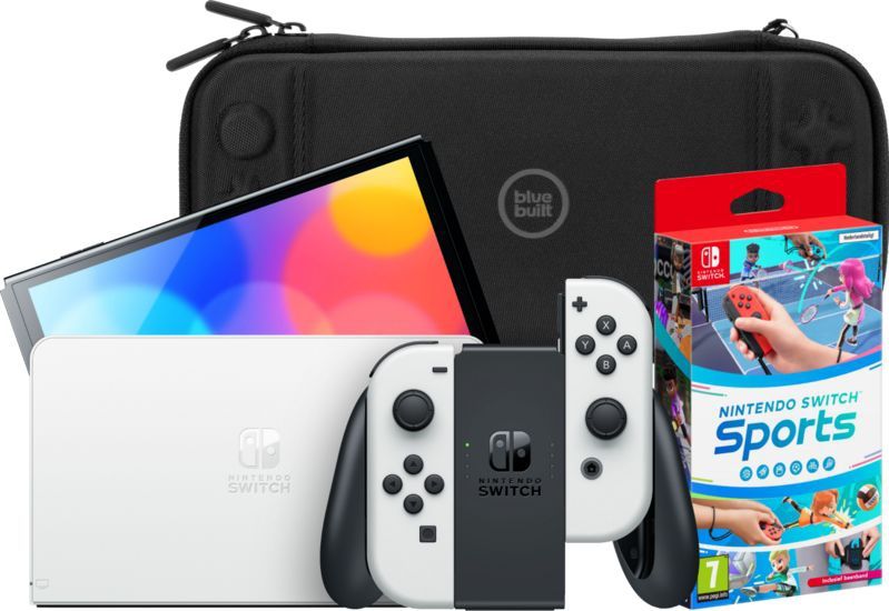 Nintendo Switch OLED Wit + Nintendo Switch Sports + BlueBuilt Beschermhoes