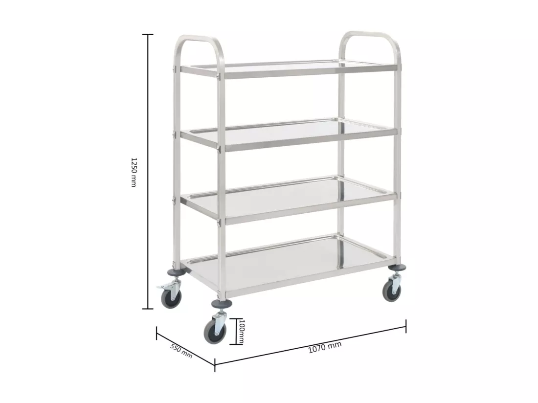 Chariot de cuisine à 4 niveaux 107x55x125 cm Acier inoxydable
