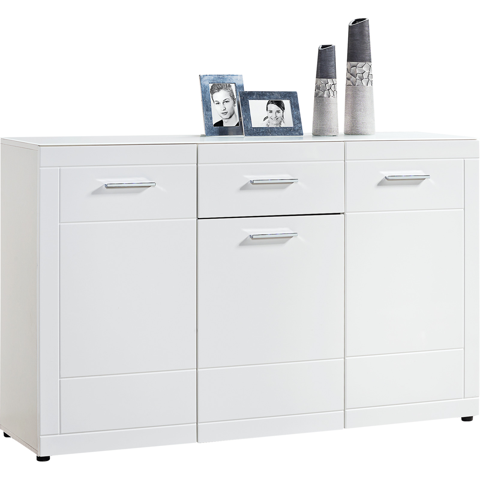 Kommode Atlantis MDF Hochglanz weiss mit Milchglasabdeckung 146 x 92 x 40 cm