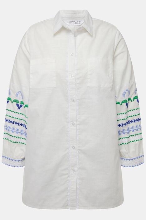 Bluse, Boxy Fit, Stickereien, Hemdkragen, 3/4-Ärmel