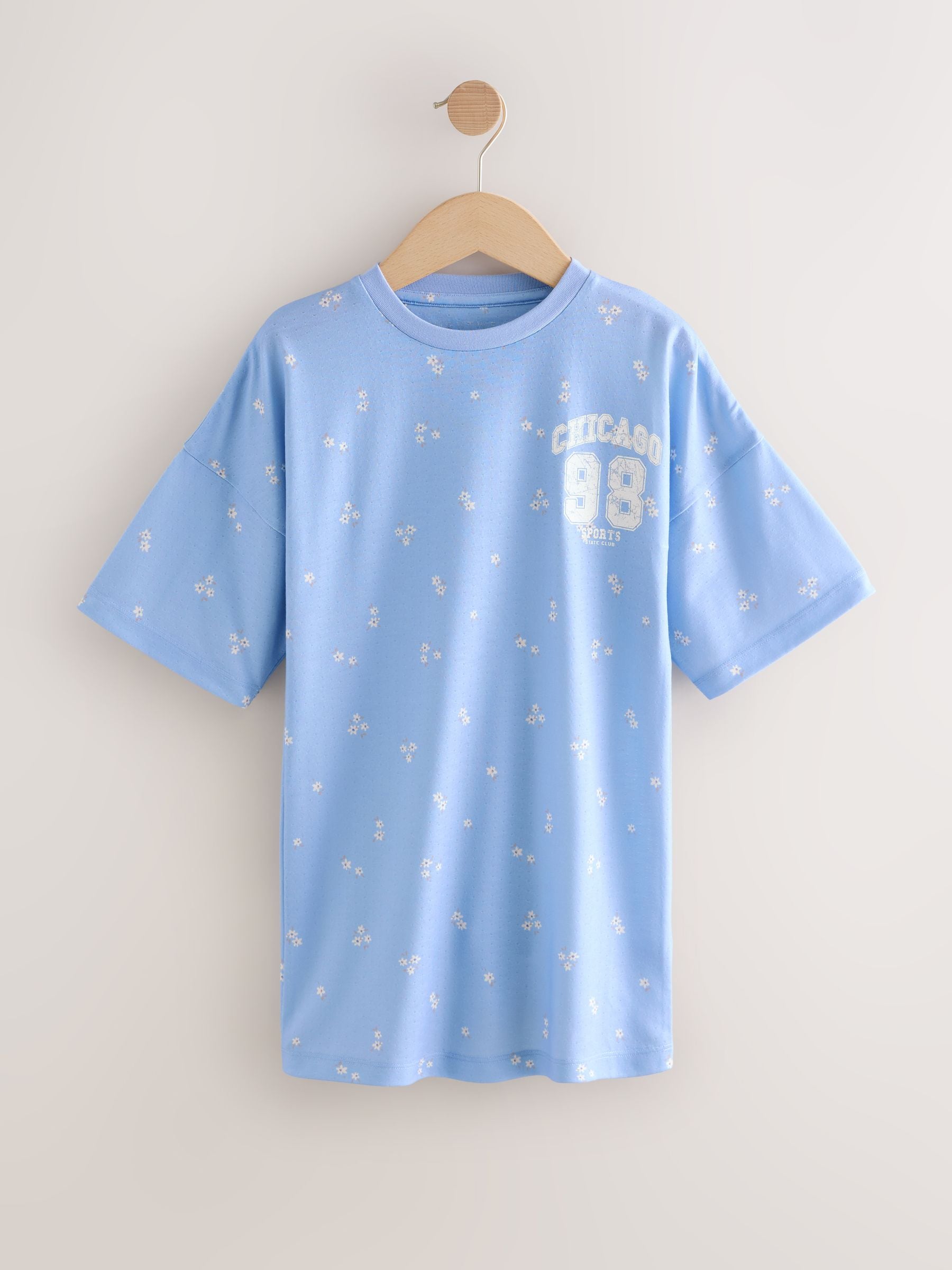 Blauw/ecru Chicago-print - Set van 2 nachthemden (3-16 jr)