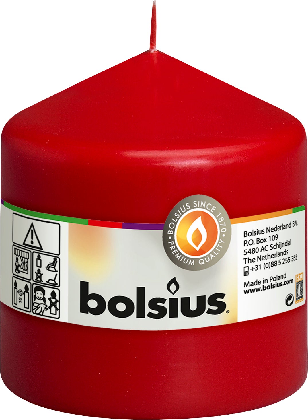 Bolsius stompkaars rood 45 uur D 9,8 H 10 cm
