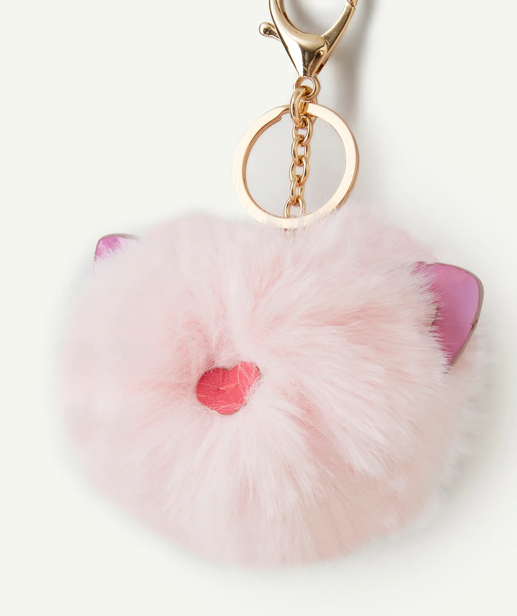 PORTE-CLÉS AVEC POMPON ROSE AVEC OREILLES DE CHAT
