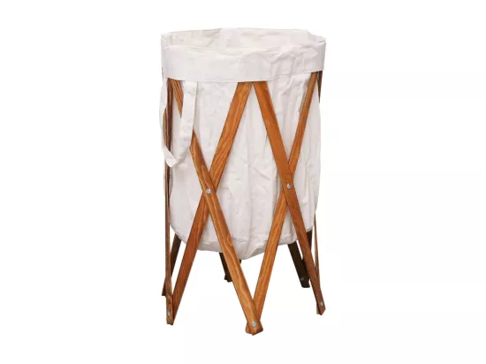Panier à linge pliable Crème Bois et tissu