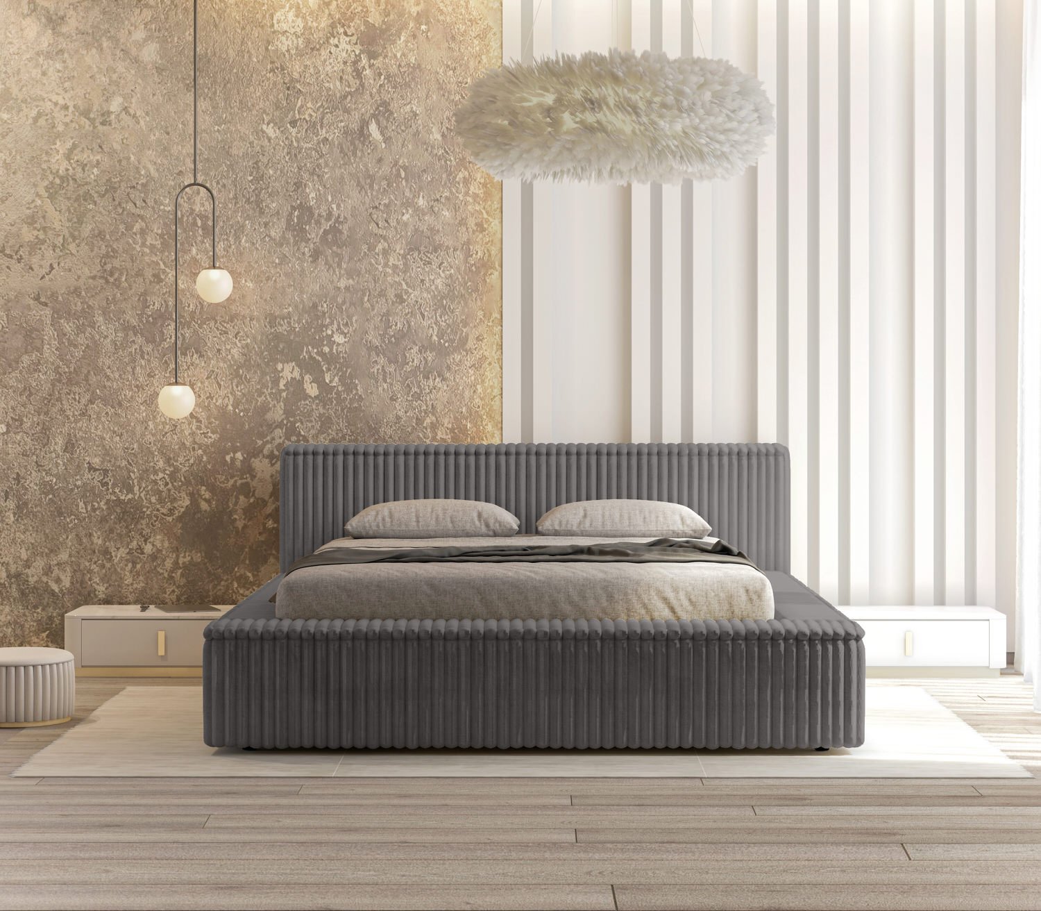 Trae Mobler Melody 160 x 200 cm Gestoffeerd Bed Grijs