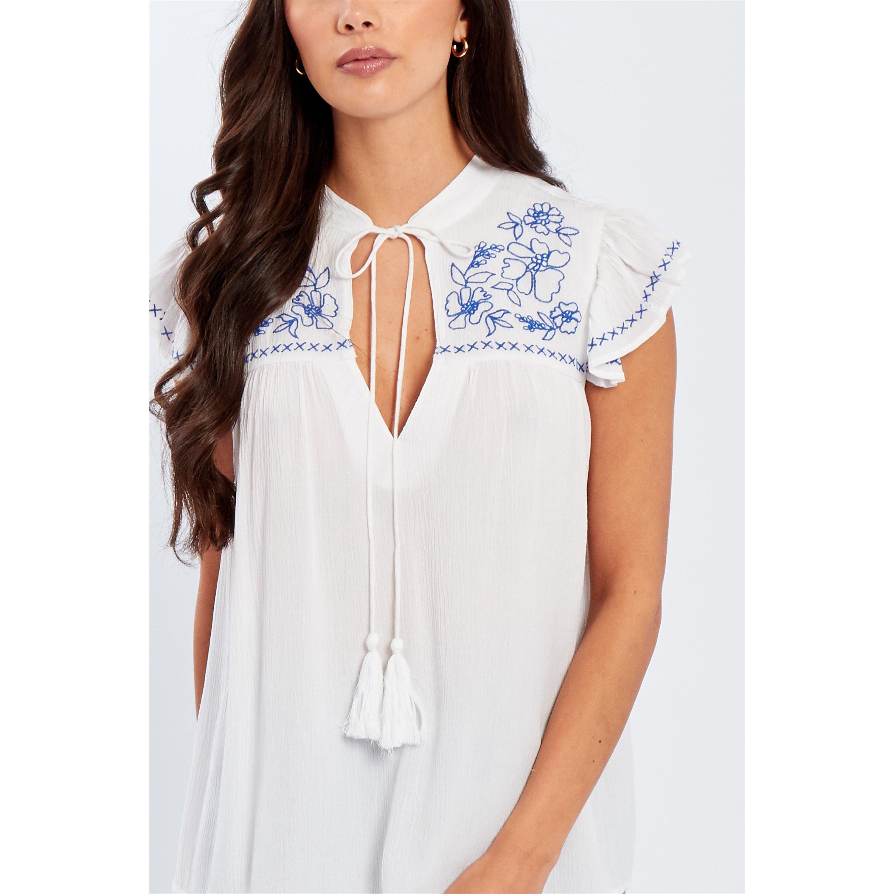 Be You BY Embroidered Crinkle Blouse Womens