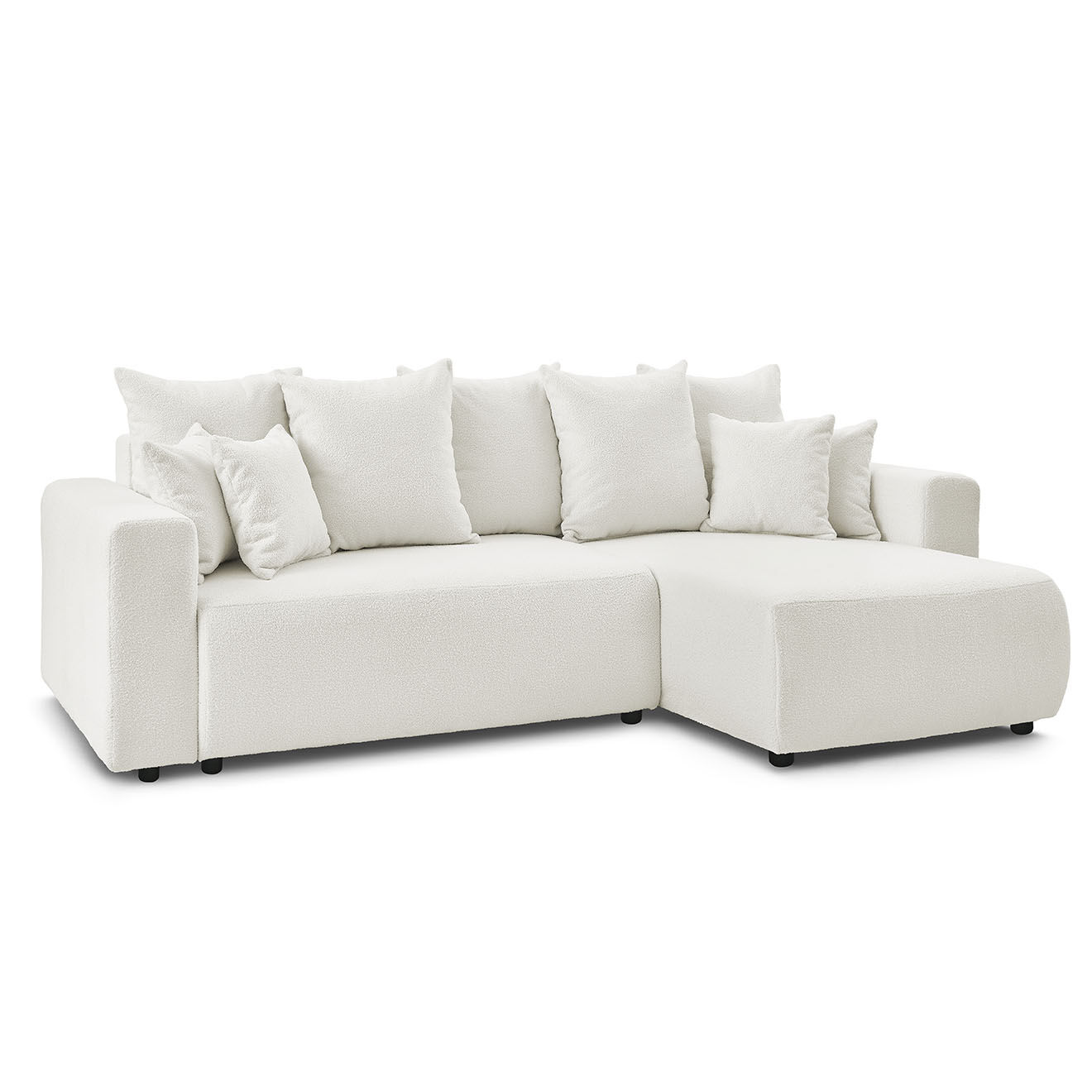 Bobochic Canapé d'angle convertible reversible bouclette Envy blanc - 282x153x95 cm