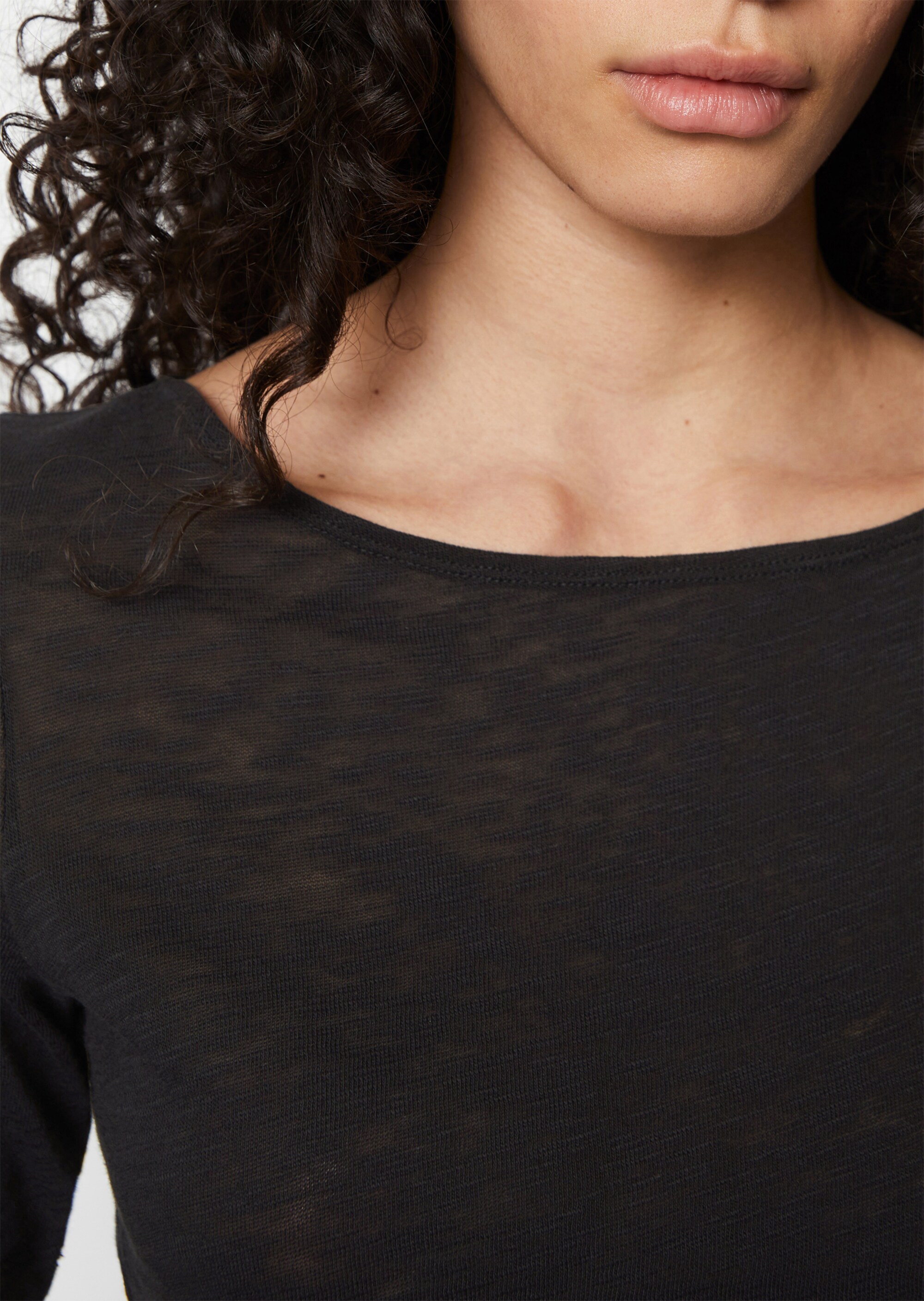 Slub-Jersey-T-Shirt loose mit U-Boot-Ausschnitt