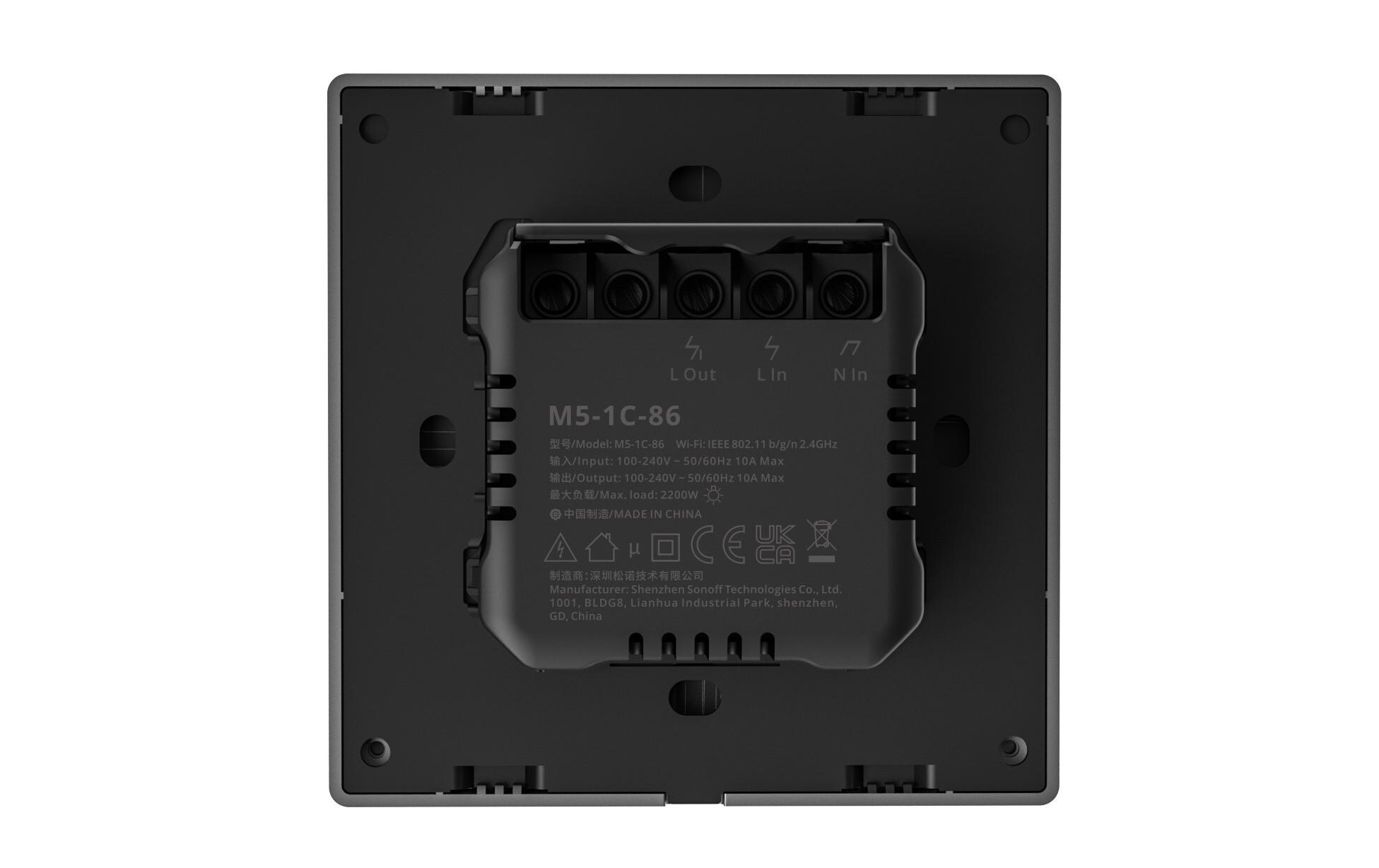 WiFi-Lichtschalter M5-1C-86, 1-fach, 230 V, 10AIntelligenter 1-Kanal Wandschalter für die lokale Steuerung