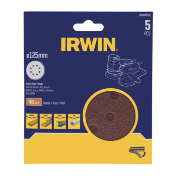 Irwin schuurschijf rond Ø125 mm zelfhechtend K40, 5 stuks
