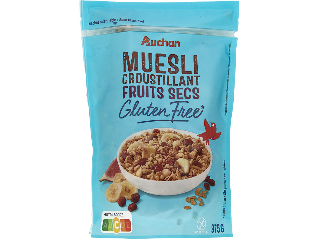 MUESLI SEM GLÚTEN AUCHAN FRUTOS SECOS 375 G