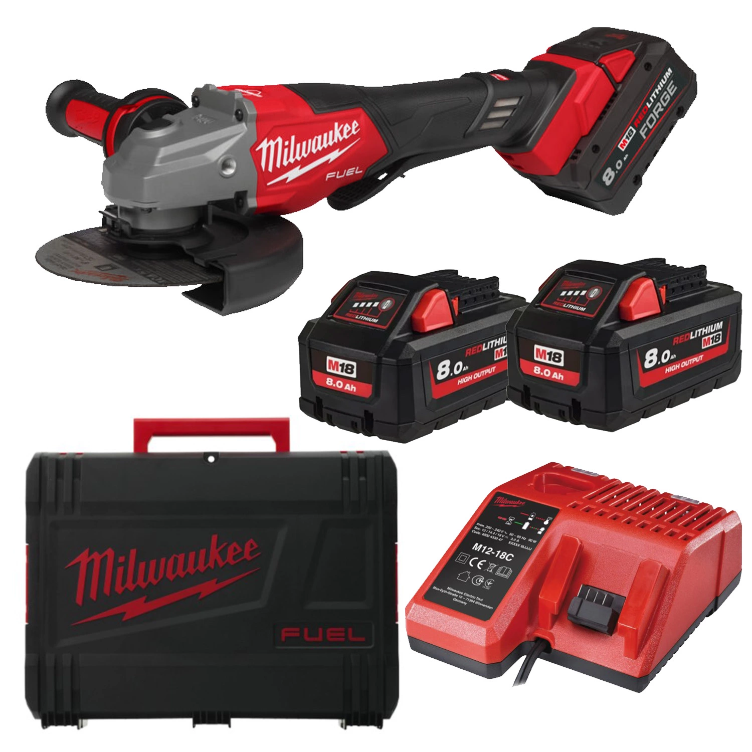 Milwaukee M18 FHSAG125XPDB2-802X 18V Li-ion accu Haakse slijper set (2x M18 FB8) in HD Box - 125mm - High Performance