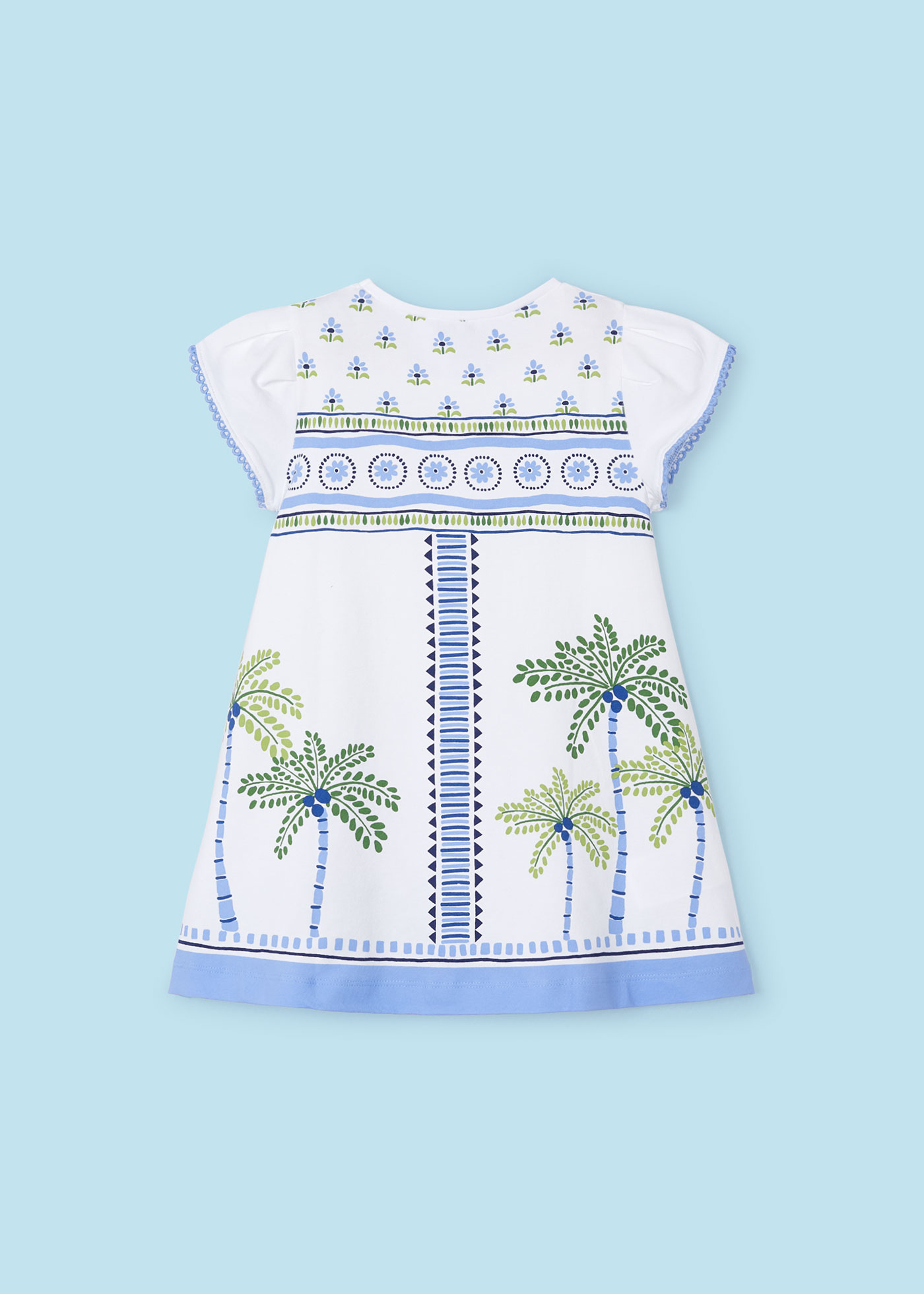 Vestido Better Cotton com estampa de palmeiras para meninas, cor índigo