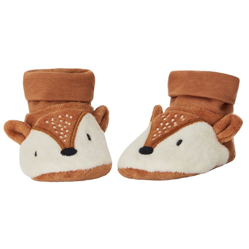 Chaussons ludiques faon en velours pour bébé - Marron