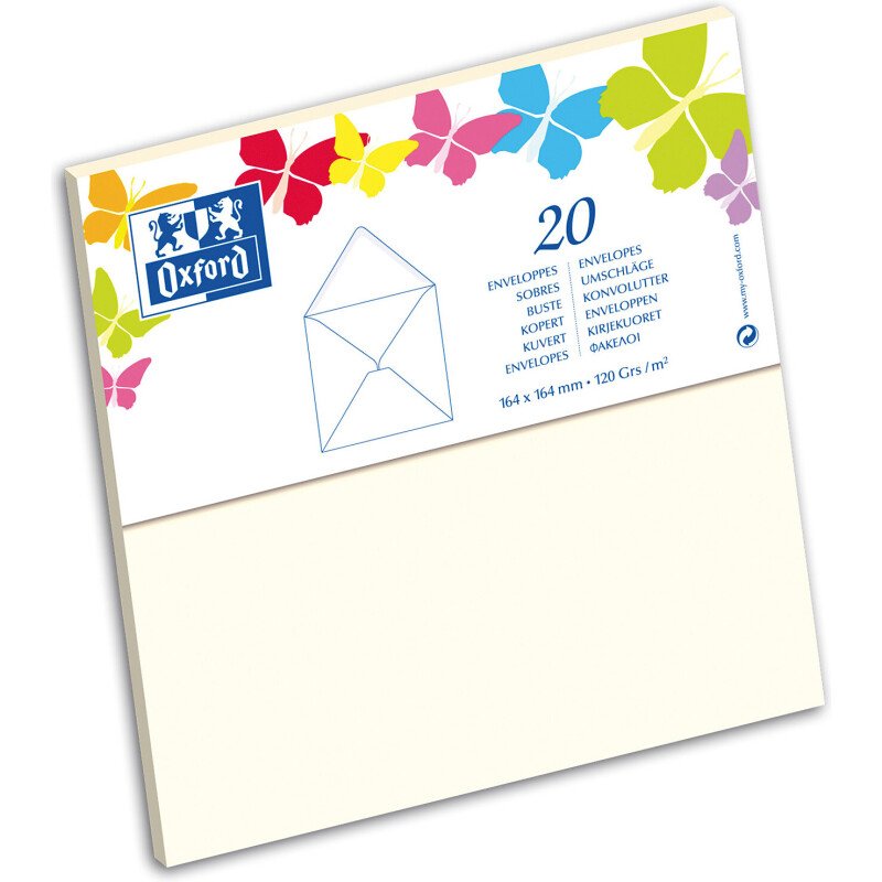 Paquet d'enveloppes Oxford 164x164 x20 beige gommee patte pointue beige
