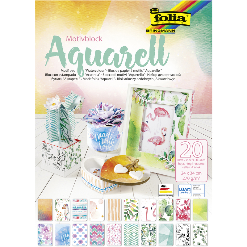 Folia Motivblock Aquarell, 24 x 34 cm, assortiert, 20 Blatt