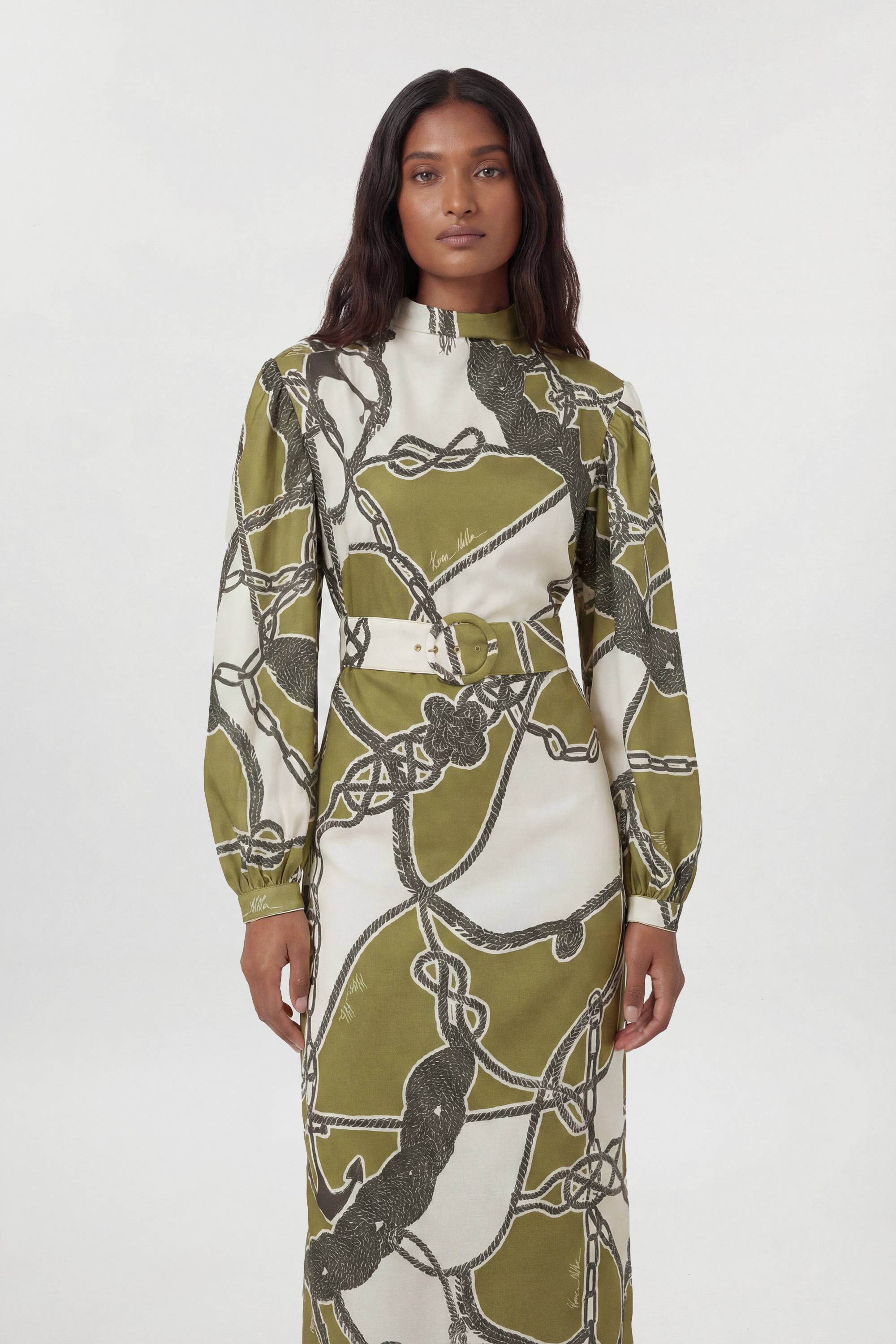 KarenMillen Robe Maxi Tissée À Imprimé Chaîne Avec Manches Ballon