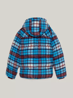 Jaqueta puffer oversized xadrez tartan unissex estilo Nova York
