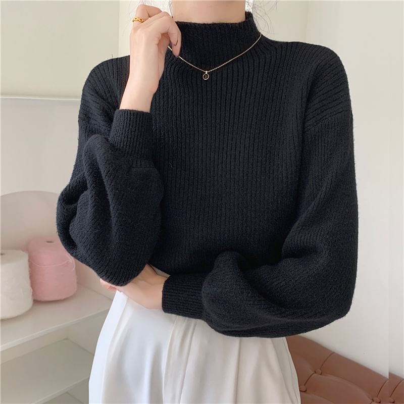 Yolandus - Effen trui met pofmouwen en mockneck