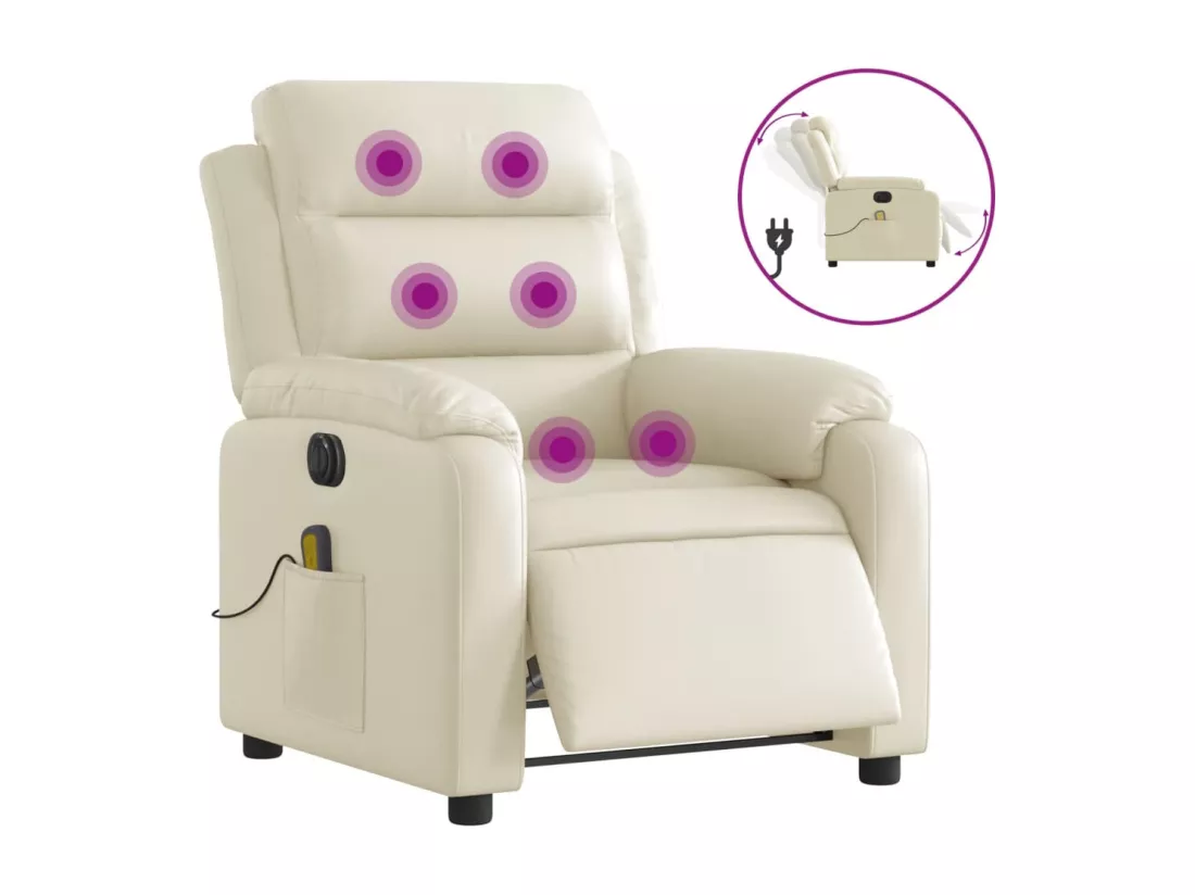 Fauteuil massant inclinable électrique crème similicuir
