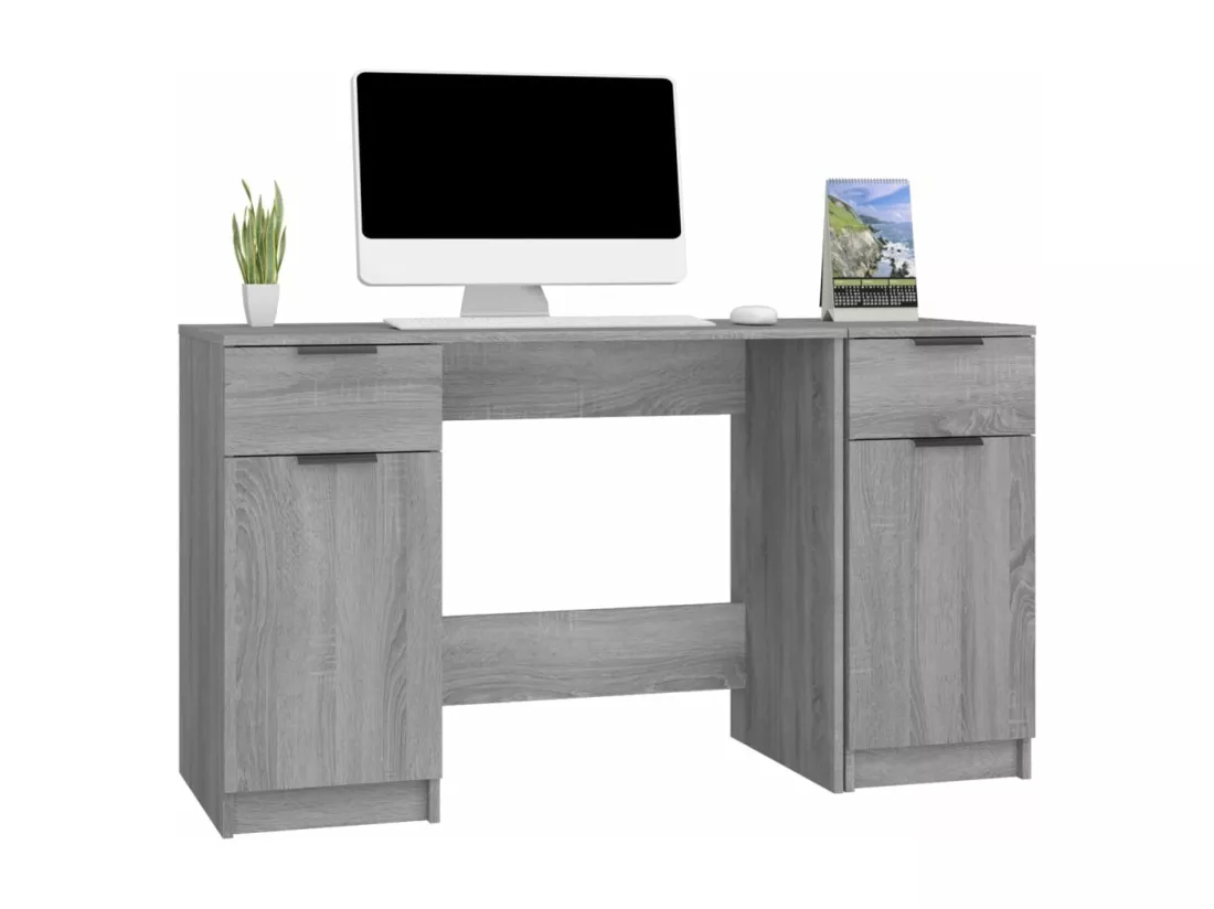 Bureau avec armoire latérale Sonoma gris Bois d'ingénierie