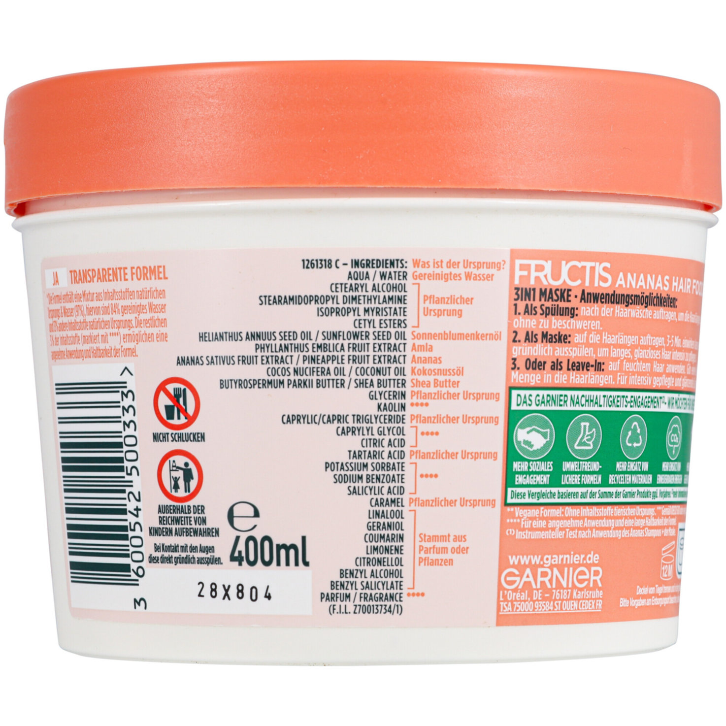 Garnier Fructis Glanzverlehende Ananas Hair Food - 3in1 Maske