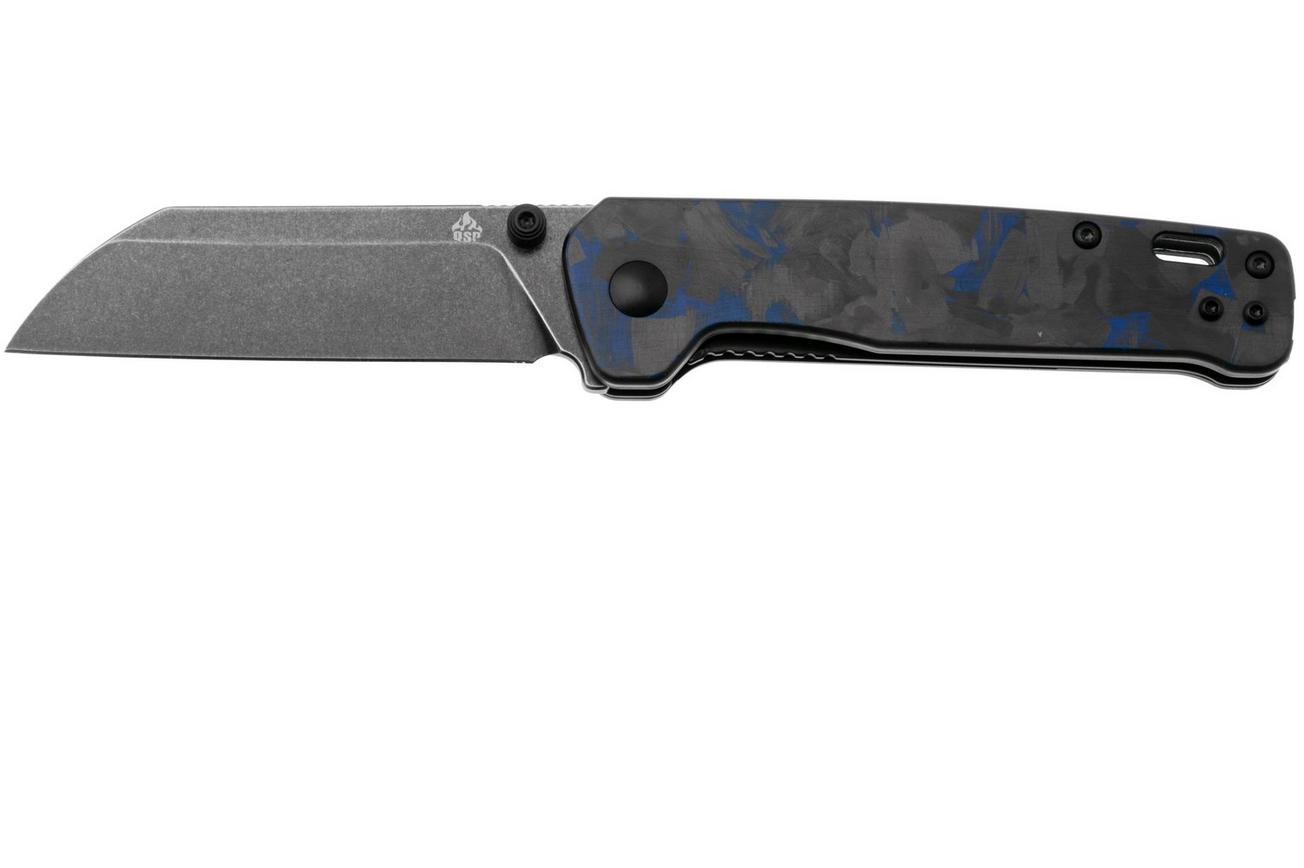 QSP Knife Penguin V2 QS130V2-E2 Blackwashed D2, G10 Shredded Carbon Overlay, zakmes