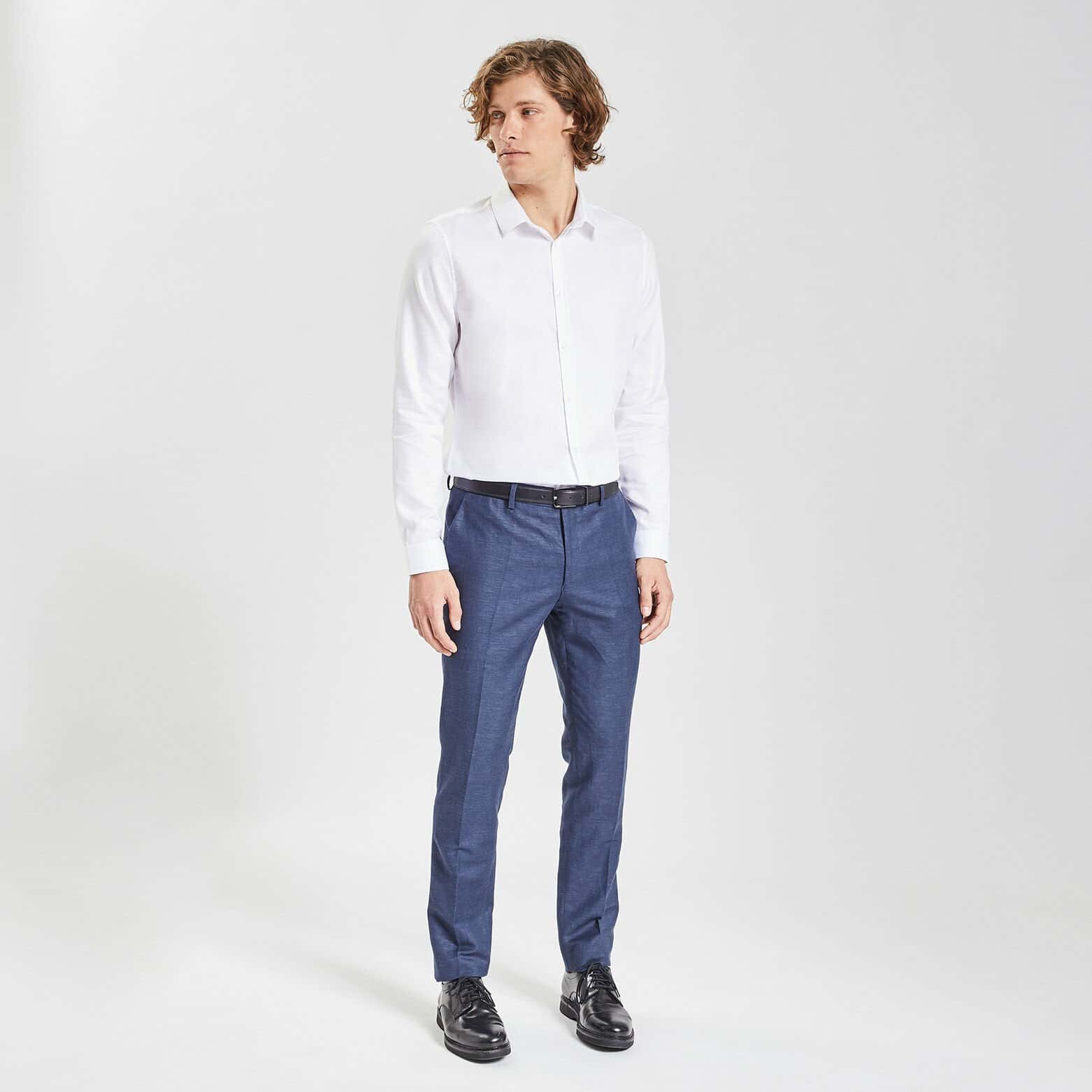 Chemise slim unie stay white/black coton Blanc