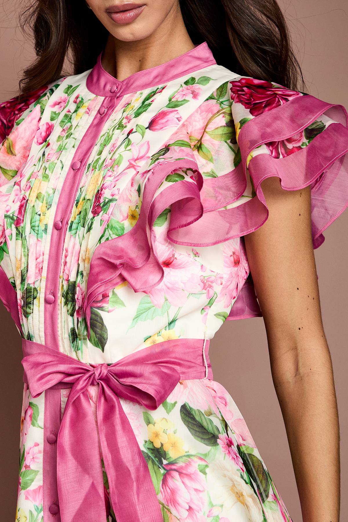 Coast Robe Midi Fleurie À Épaules Volantées