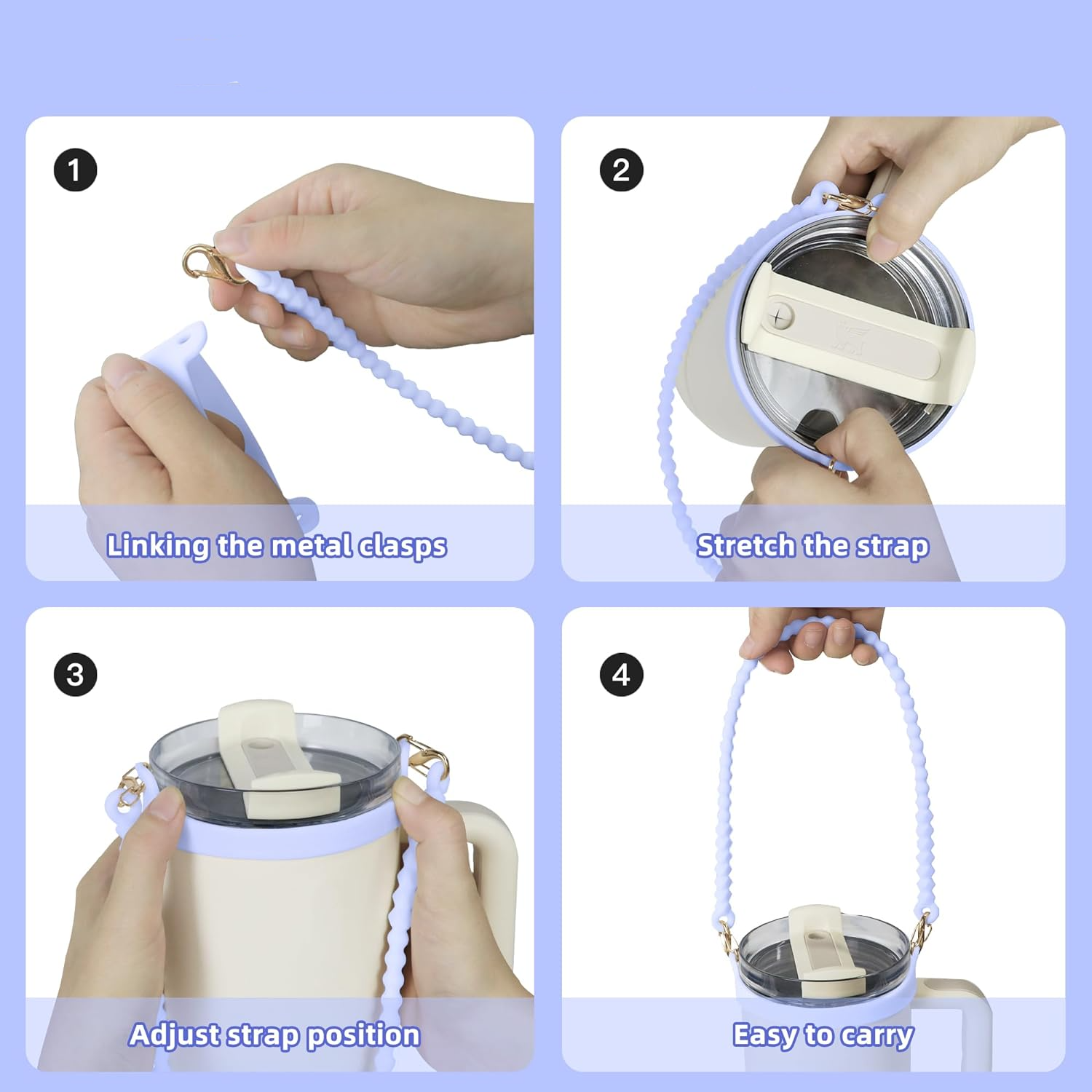 (Ø6x20cm) Silikon Flaschen Griff Halter Handschlaufe Accessoire für Stanley Cup Thermo Becher - Lila