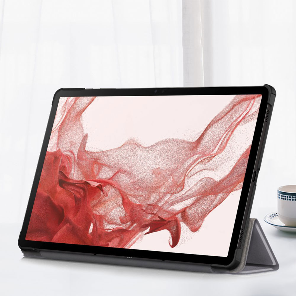 Samsung Galaxy Tab S9 Flipcase Hülle Ledertasche mit Aufstellfunktion Litchi Look   S-Pen Halterung - Grau