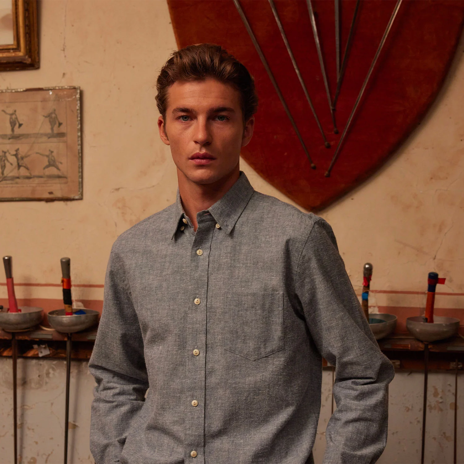 Blue organic cotton flannel shirt