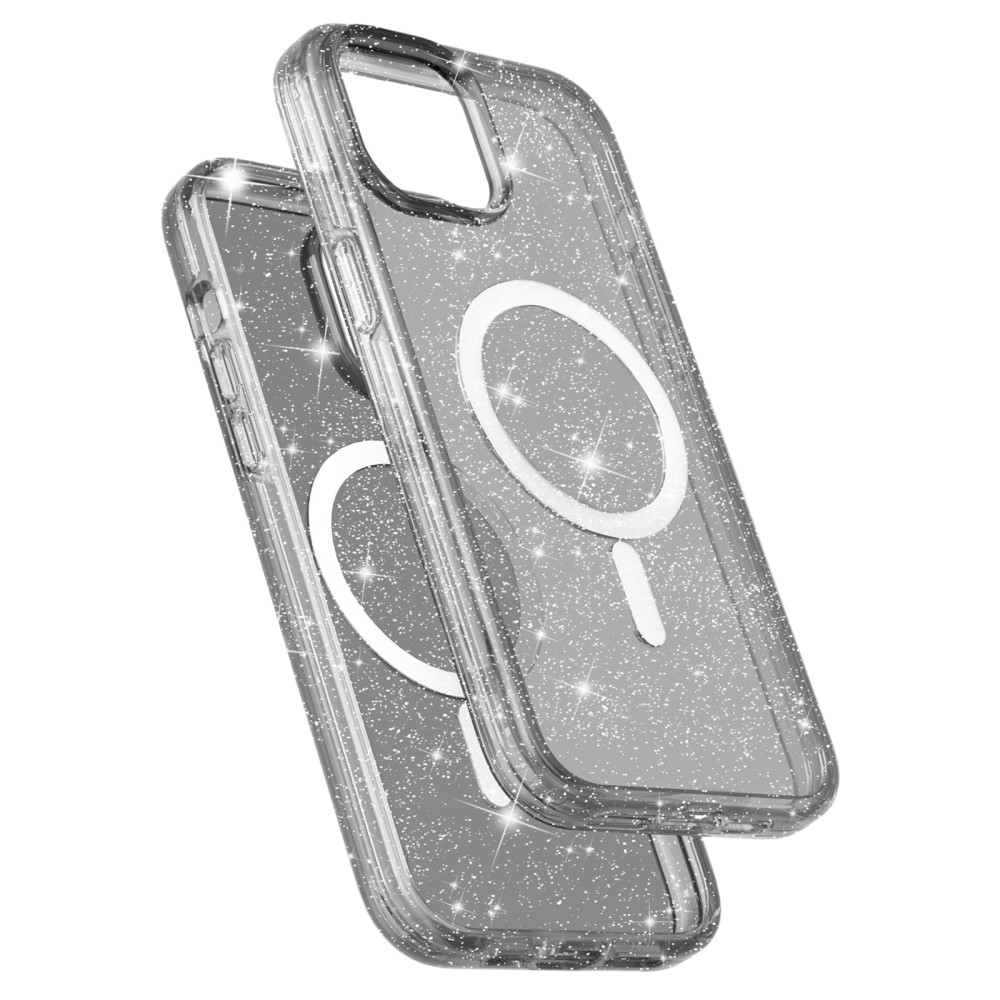 iPhone 15 MagSafe Hybrid Hardcase Hülle mit TPU Bumper Glitzer Design - Schwarz / Transparent