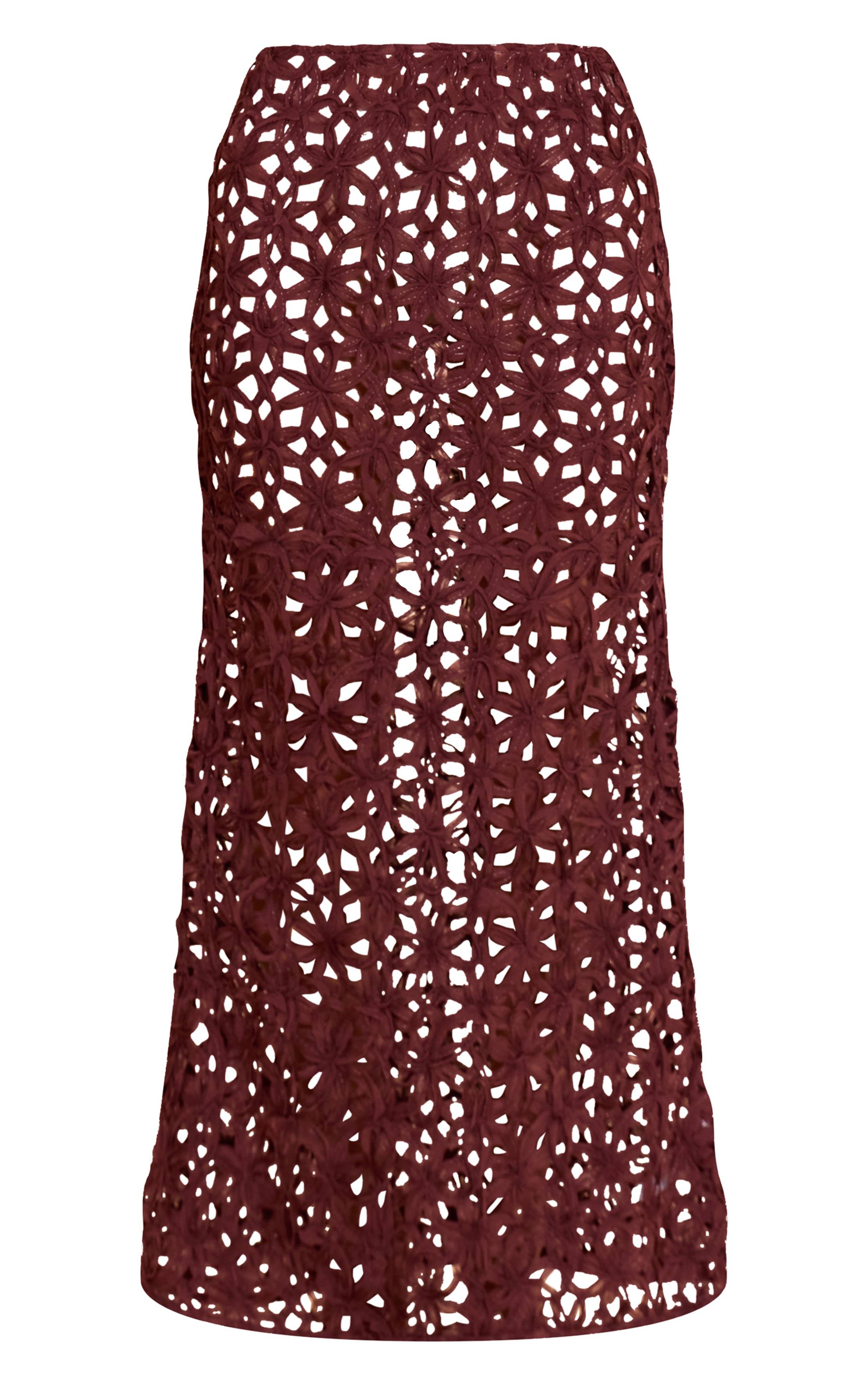 Marron Foncé Jupe Longue À Fleurs Texturée