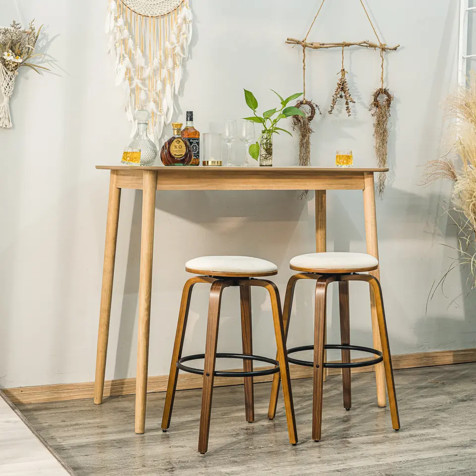 Set van 2 barkrukken in essen en beige fluweel