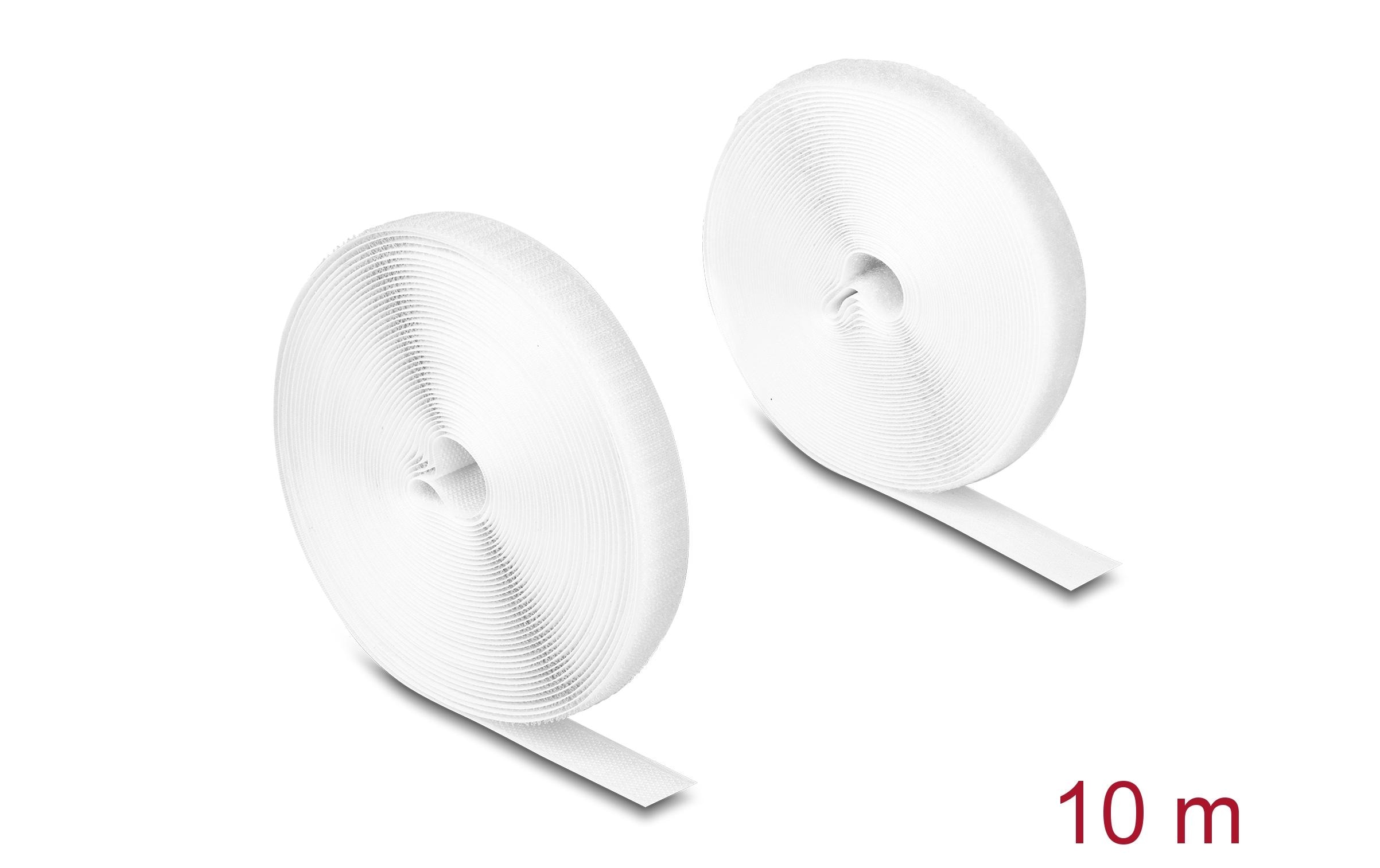 Klettband 10 m x 20 mm mit Haft- und Flauschband WeissDelock Strapazierfähiges Klettband mit Haft- und Flauschband L 10 m x B 20 mm weiss