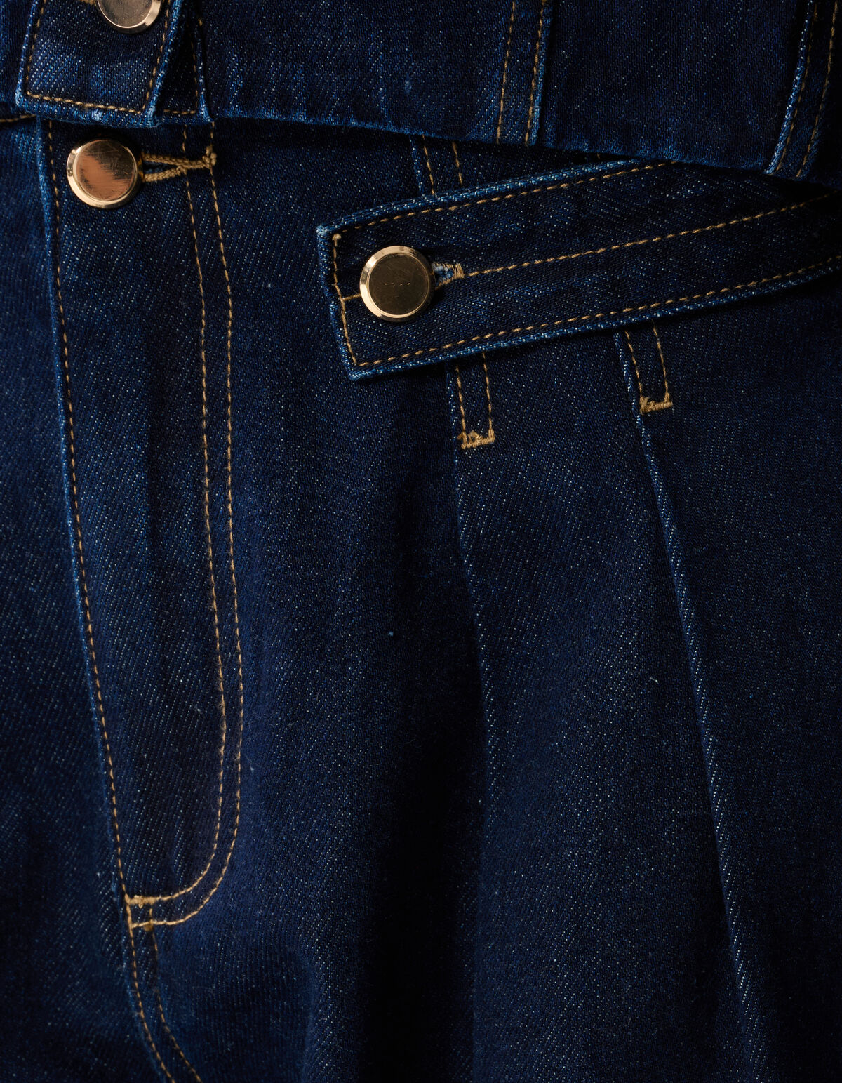 Pleated Button Wide Leg Fit Jeans Donkerblauw