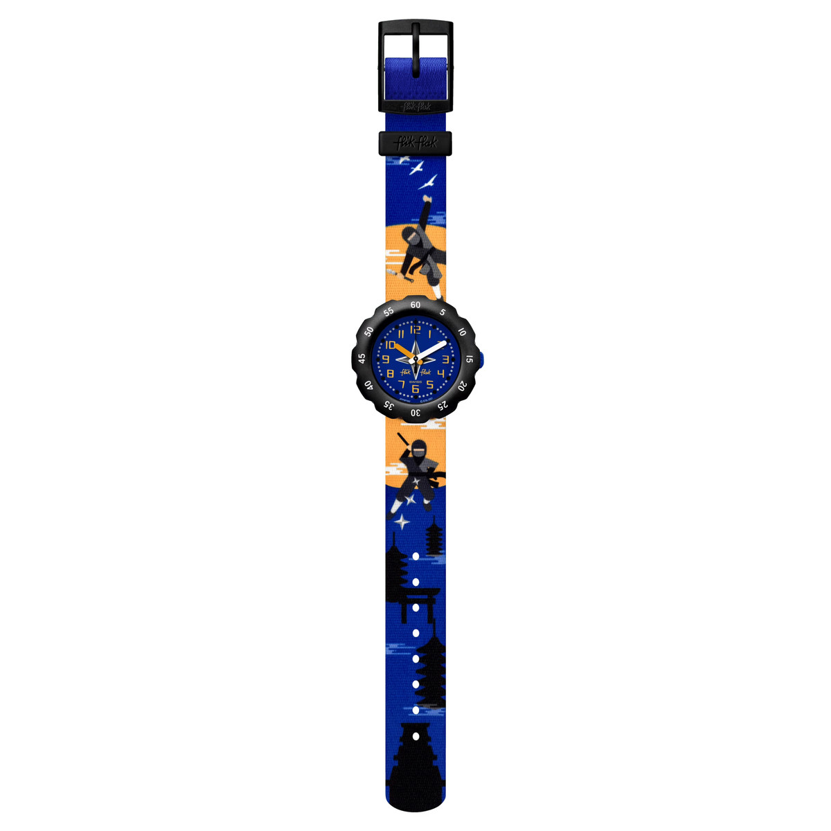 Montre FLIK FLAK Tales from the world Ninjamazing enfant plastique biosourcé bracelet PET recyclé bleu