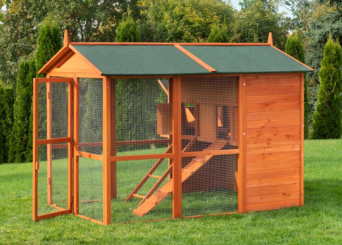 MyAnimal Hühnerstall groß für 7 Hühner MH-15, Hühnerhaus auf 2 qm², mit Auslauf, separates Legenest (Braun)