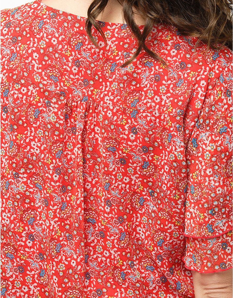 Blouse volantée rouge
