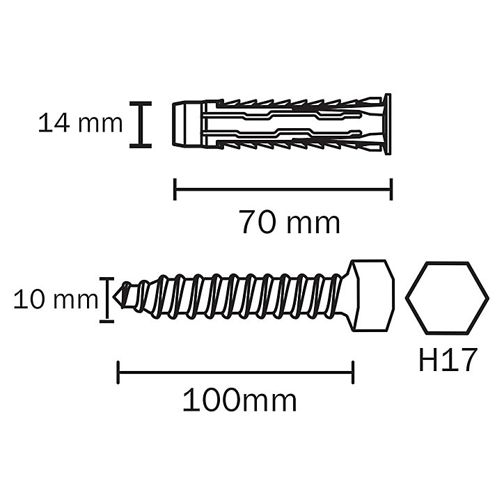 2 chevilles universelles Diall nylon HX Ø14x70mm