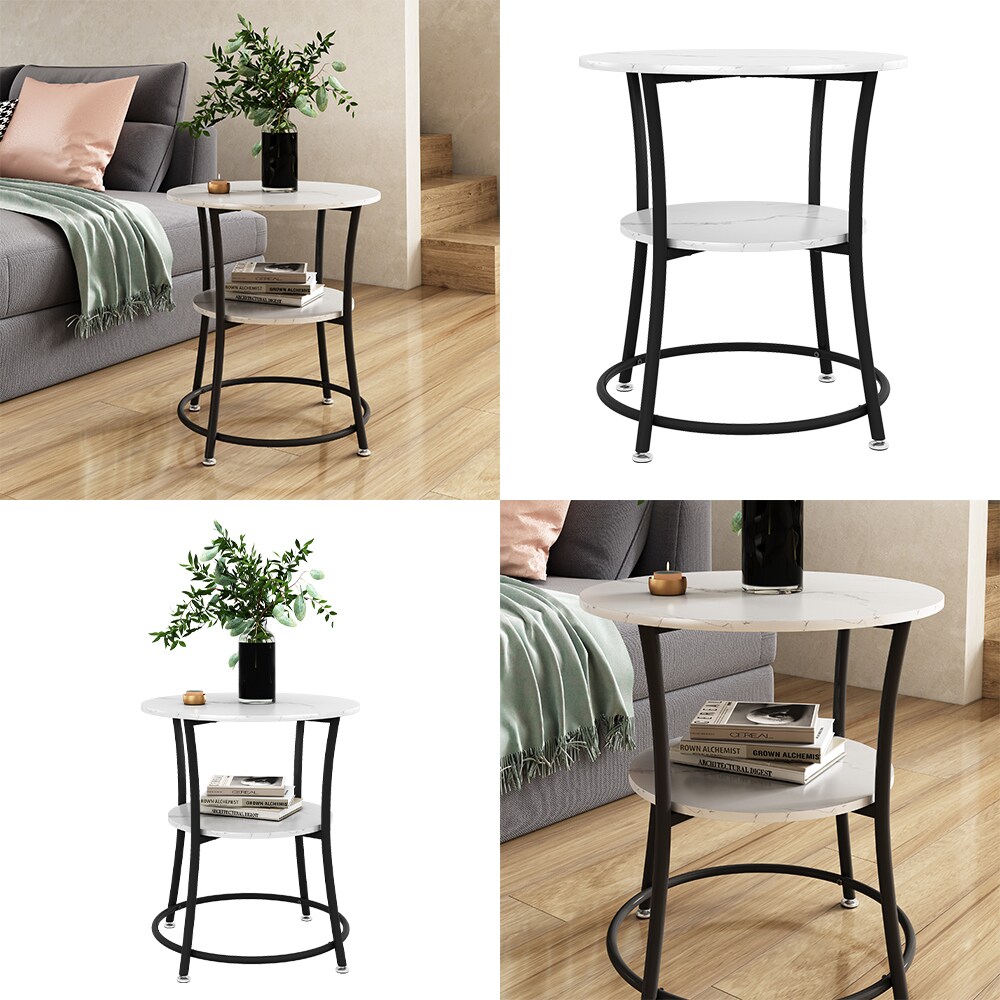 Vicco Couchtisch Quebec Marmor Weiß 50 x 55 cm offene Ablage
