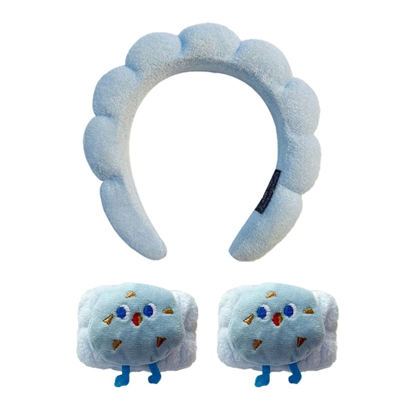 Bohod - Set van 3: effen gezichtsreiniger hoofdband + cartoon polsband
