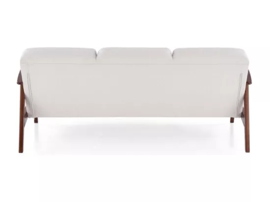 Canapé 3 places rétro en tissu beige clair et pied en bois Franky