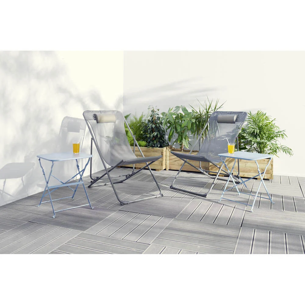 Chilienne Garden pliante avec têtière 3 positions grise